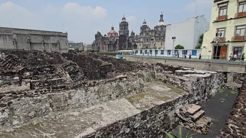 Mexico City – Templo Mayor, Aztec Ruins [8K] Stock Footage 340372511