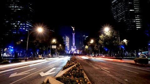 Mexico City Timelapse of Angel of Independence Stock Footage