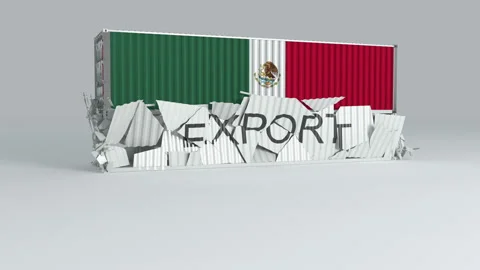Mexico container with the flag falls on top of a container labeled EXPORT Stock Footage 124600269