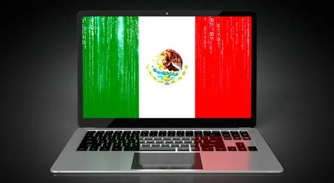 Mexico - country flag and binary code on laptop screen Stock Illustration
