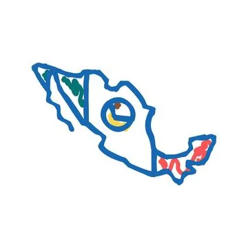 Mexico country map flag icon doodle illustration Stock Illustration