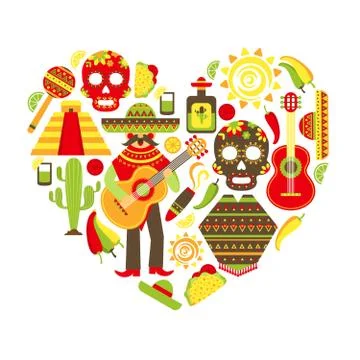 Mexico decorative icons set Stock Illustration