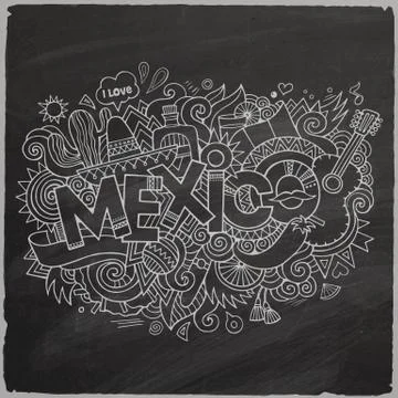 Mexico doodles elements chalkboard background Stock Illustration