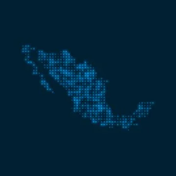 Mexico dotted glowing map. Shape of the country with blue bright bulbs. Vec.. Stock Illustration
