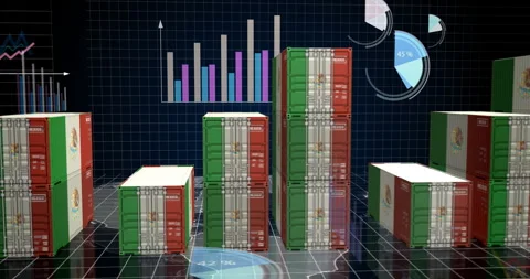 Mexico export cargo containers with charts and diagrams Stock Footage 347684450