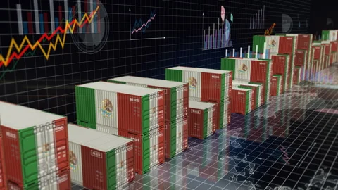 Mexico export cargo containers with charts and diagrams Stock Footage 347684671