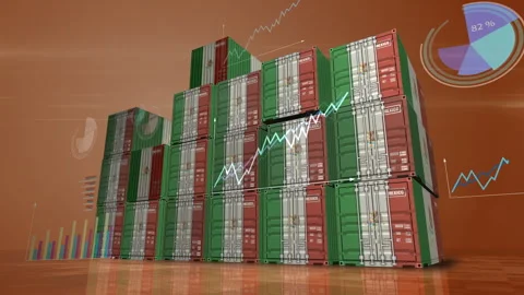 Mexico export cargo containers with diagrams charts Stock Footage 347684648