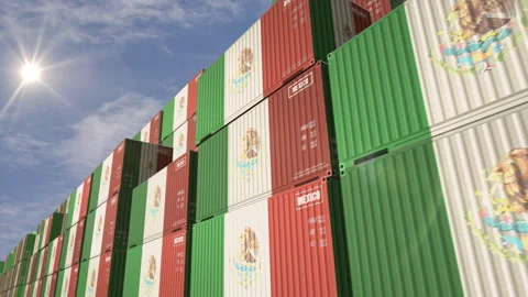 Mexico export cargo containers in row looping Stock Footage 347385053