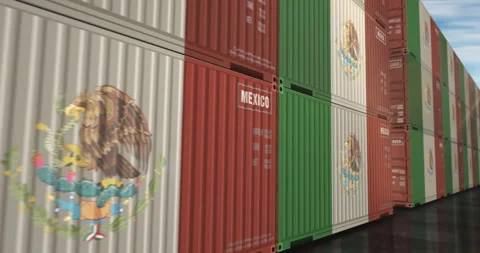 Mexico export cargo containers in row endless Stock Footage 347684346