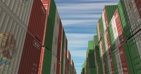Mexico export cargo containers in row endless Stock Footage 347684787