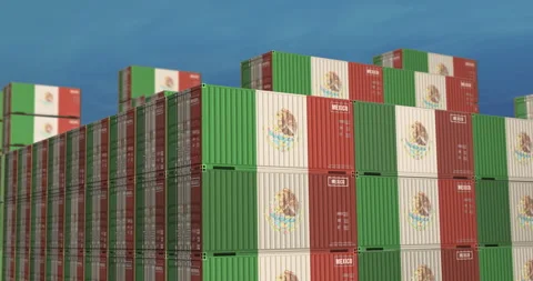 Mexico export cargo containers terminal Stock Footage 347384558