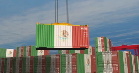 Mexico export containers cargo crane loading Stock Footage 347684409