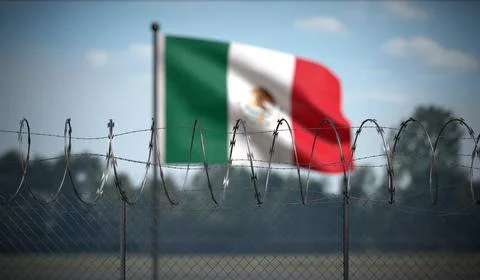 Mexico - Flag and Barbed Wire Fence - 3D illustration Иллюстрация