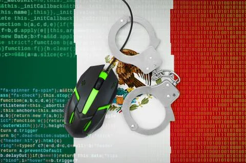 Mexico flag  and handcuffed computer mouse. Combating computer crime, hackers Stock-Fotos