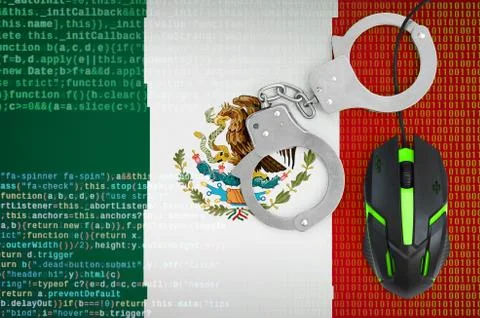 Mexico flag  and handcuffed computer mouse. Combating computer crime, hackers Stock-Fotos