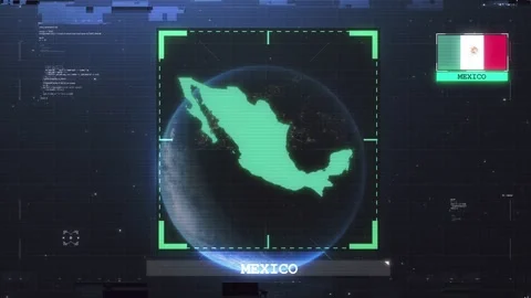 Mexico Flag and Map Glitch HUD 4K Stock Footage 343577352