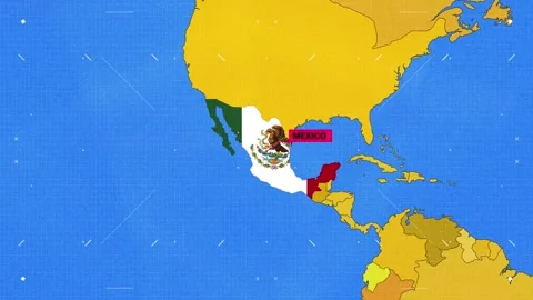 Mexico Flag and Map Yellow and Blue Color New Style Stock Footage 343577232