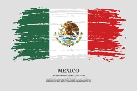 Mexico flag with brush stroke effect and information text poster, vector Stock Illustration