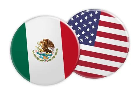 Mexico Flag Button On USA Flag Button, 3d illustration on white background Stock Illustration