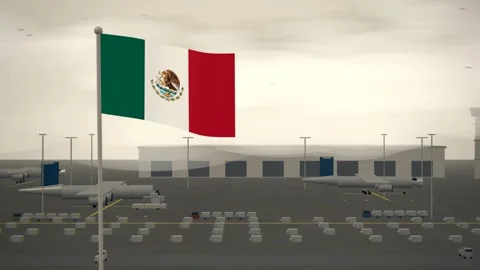 Mexico Flag Flying Over Air Cargo Apron Freighters seamless loop Stock Footage 344845907