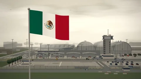 Mexico Flag Flying Over Air Force Base Flight Line seamless loop Stock Footage 344849917