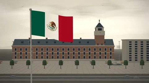 Mexico Flag Flying Over City Hall Clock Tower seamless loop Video stock 344787064