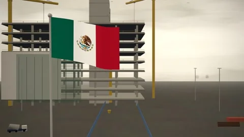 Mexico Flag Flying Over Construction Site Tower Cranes seamless loop Vídeos de archivo 344780180