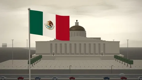 Mexico Flag Flying Over Courthouse Colonnade And Dome seamless loop Video stock 344781848
