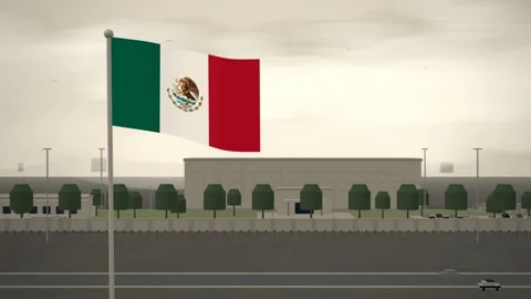 Mexico Flag Flying Over Embassy Compound Perimeter Wall seamless loop Stock Footage 345133369