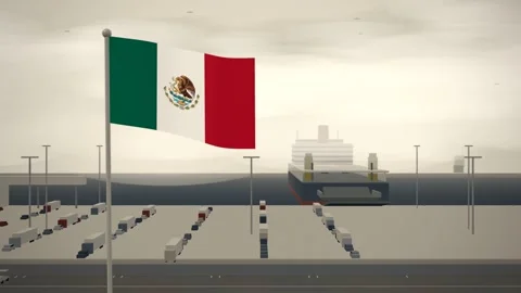 Mexico Flag Flying Over Ferry Terminal Linkspan Berth seamless loop Stock Footage 345805036
