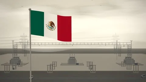Mexico Flag Flying Over High Voltage Electrical Substation seamless loop Video stock 344786283