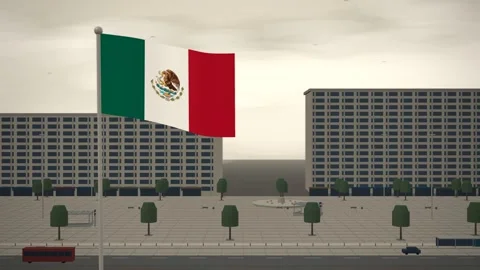 Mexico Flag Flying Over Metro Station Entrance Square seamless loop Stock Footage 345378053