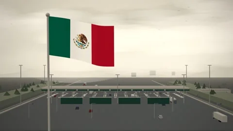 Mexico Flag Flying Over Motorway Toll Plaza Traffic seamless loop Stock Footage 345130552