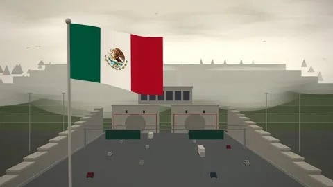 Mexico Flag Flying Over Motorway Tunnel Portal Cutting seamless loop Stock Footage 345571889