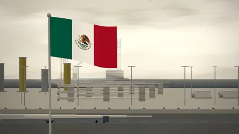 Mexico Flag Flying Over Offshore Wind Service Harbour seamless loop Stock Footage 345808160