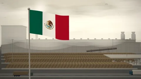 Mexico Flag Flying Over Paper Mill Log Yard seamless loop Stock Footage 345379712
