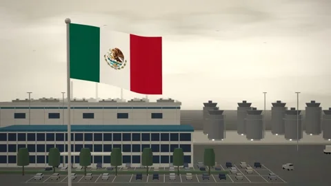 Mexico Flag Flying Over Pharmaceutical Plant Tank Farm seamless loop Stock Footage 344783740