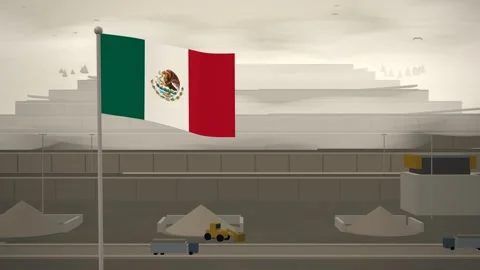 Mexico Flag Flying Over Quarry Benches And Crusher seamless loop Stock Footage 345856785