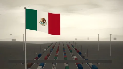 Mexico Flag Flying Over Railroad Freight Rail Yard seamless loop Stock Footage 344781636