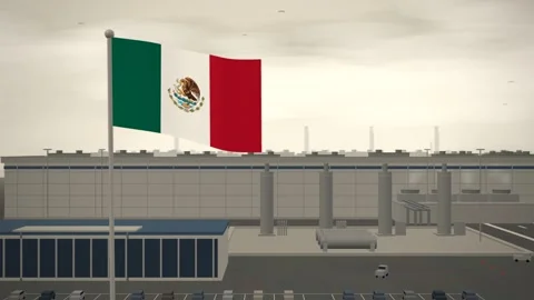 Mexico Flag Flying Over Semiconductor Fabrication Plant Cleanroom seamless loop Stock Footage 344781948
