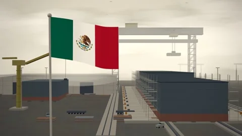 Mexico Flag Flying Over Shipyard Building Berth Gantry seamless loop Vídeos de archivo 344847150