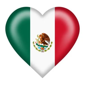 Mexico flag heart button isolated on white with clipping path 3d illustration Stock Illustration