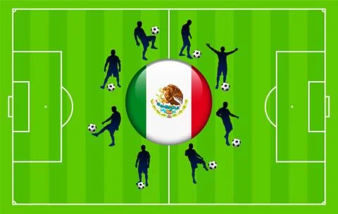 Mexico Flag Icon Internet Button with Soccer Match Stock Illustration