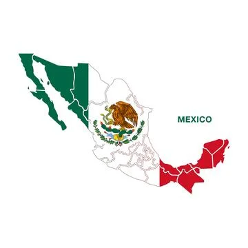 Mexico Flag Map with States and Coat of Arms Stock Illustration