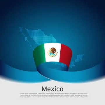 Mexico flag, mosaic map on blue white background. Vector banner design. Mexican Stock Illustration