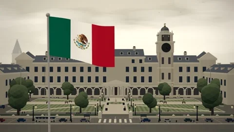 Mexico Flag Over University Campus Quadrangle seamless loop Stockbeeldmateriaal 344708409