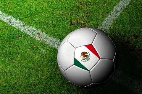 Mexico flag pattern of a soccer ball in green grass Stock Illustration