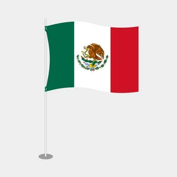 Mexico Flag on Pole Standing Light Background Stock Illustration