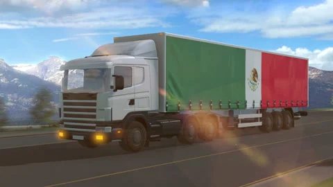 Mexico flag shown on the side of a large truck Stock Footage 122103507