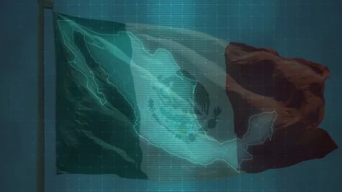 Mexico Flag Waving With Digital Map Outline Overlay Stock Footage 336479366